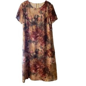 Women's Midi Dress Tan Floral Print Short Sleeves Plus Size 20W